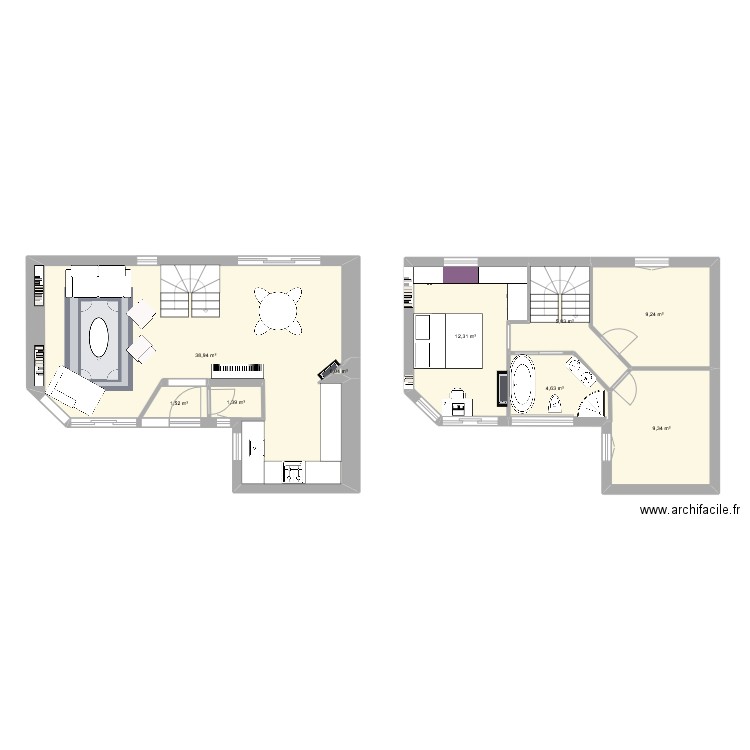 MAISON. Plan de 9 pièces et 87 m2