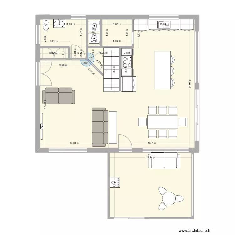 chalet 5 rdc. Plan de 4  et 87 m²