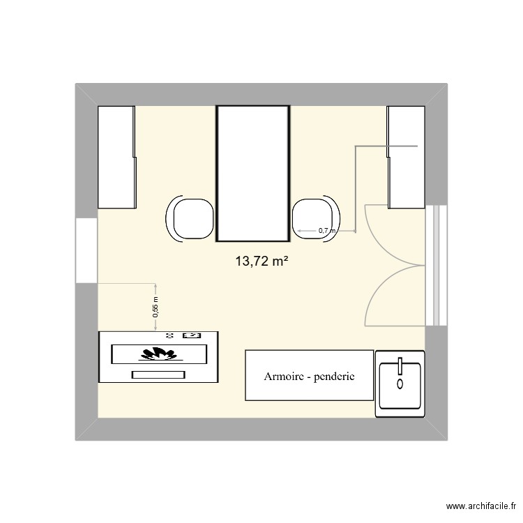Bureau. Plan de 1 pièce et 14 m2