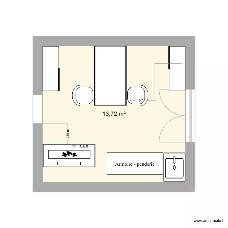 Bureau. Plan de 1  et 14 m²