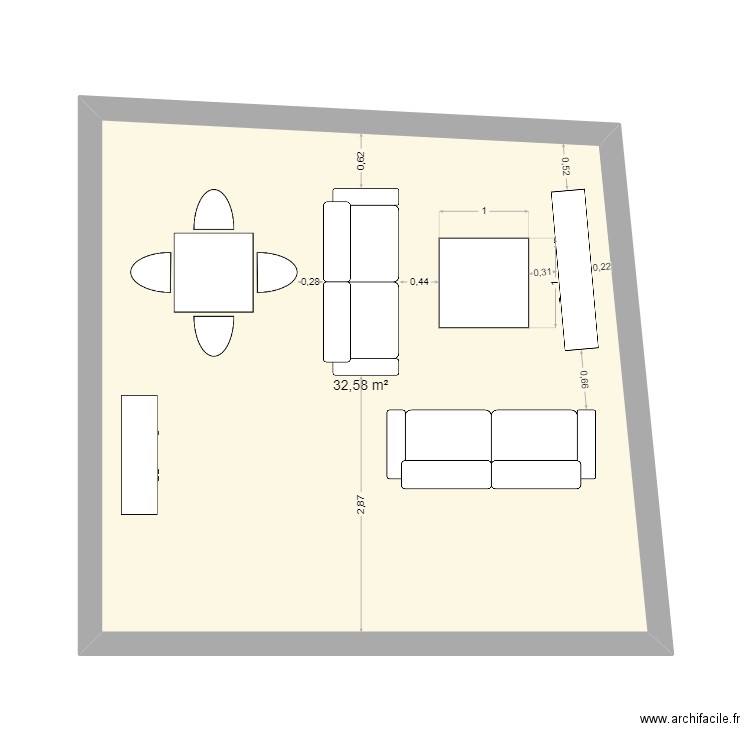 villard. Plan de 1 pièce et 33 m2