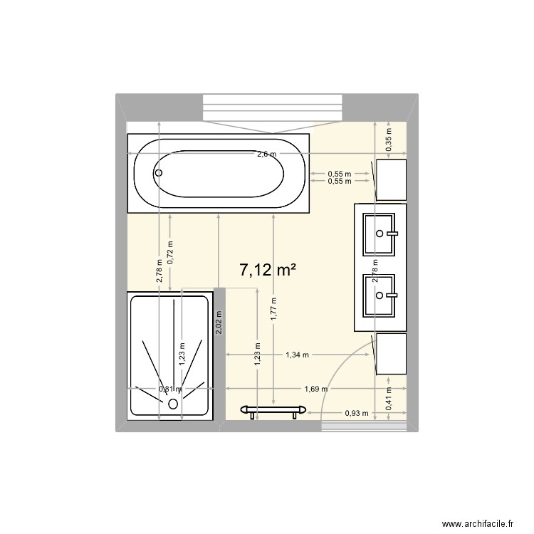 Salle de bain 2. Plan de 1 pièce et 7 m2