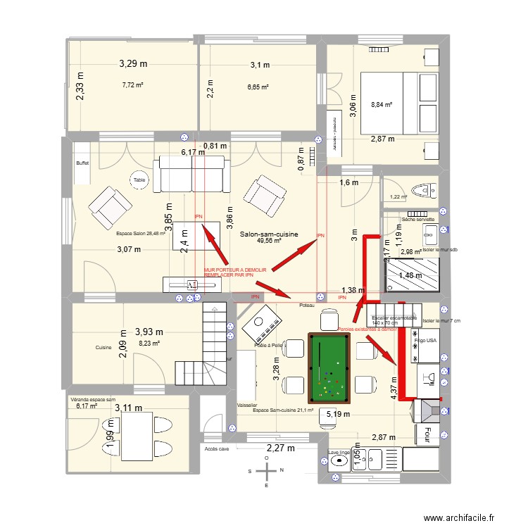 Garluche et Landaise V2. Plan de 8 pièces et 91 m2