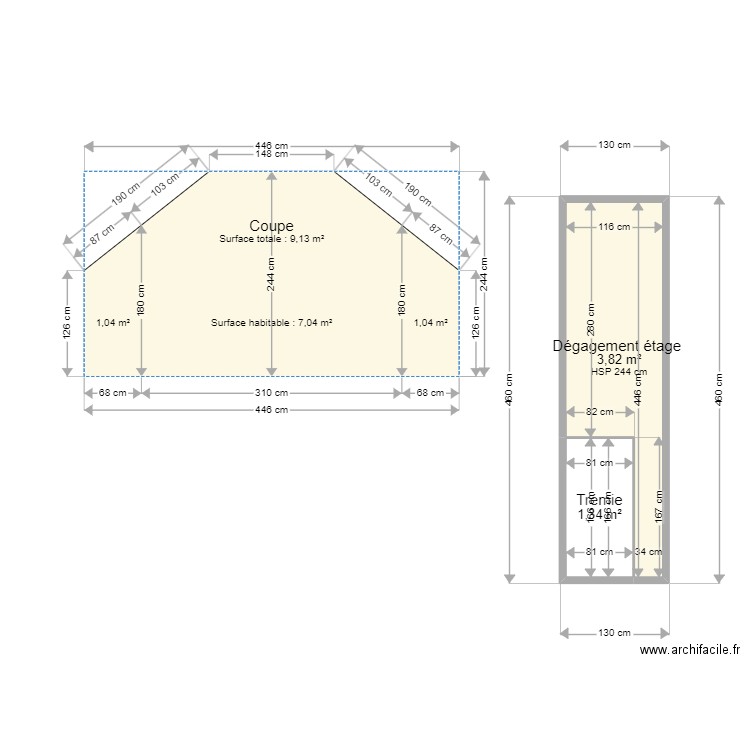 ML24007755. Plan de 2 pièces et 5 m2
