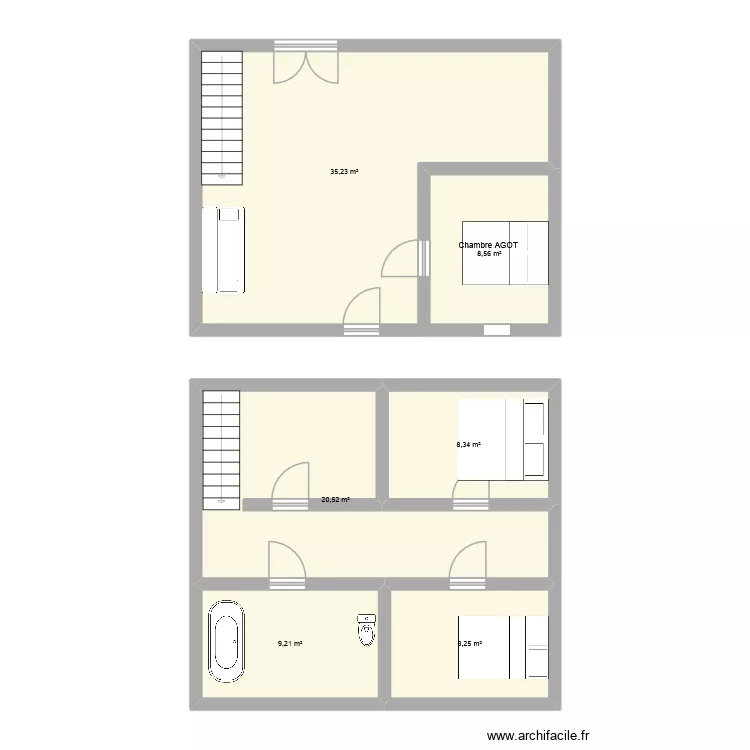 MAISON AGOT. Plan de 6  et 90 m²