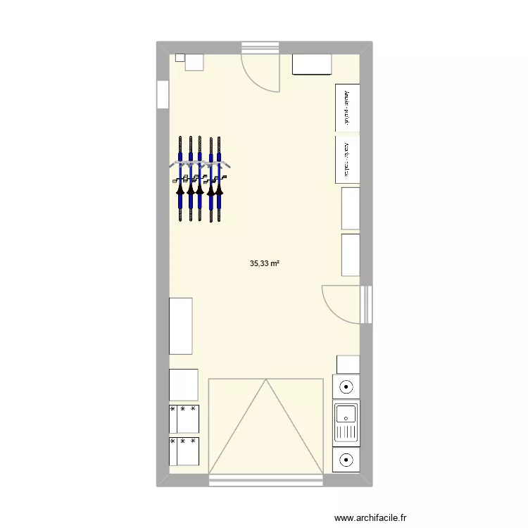 garage. Plan de 1  et 35 m²