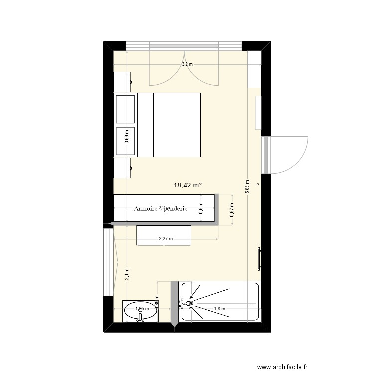 Manga. Plan de 1 pièce et 18 m2