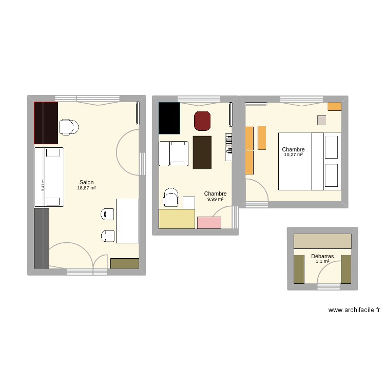 Appart Bordeaux B. Plan de 4 pièces et 42 m2