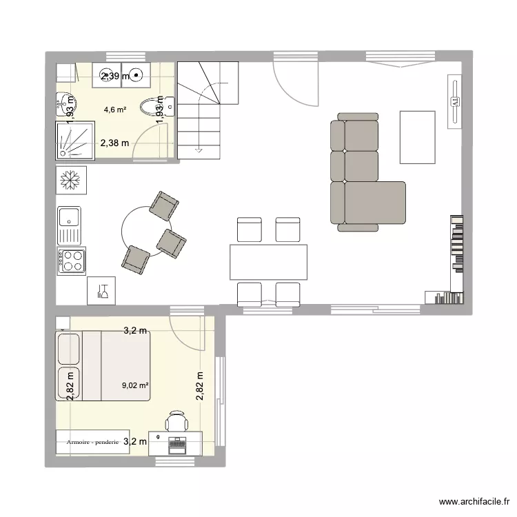 RdC 1. Plan de 2  et 14 m²