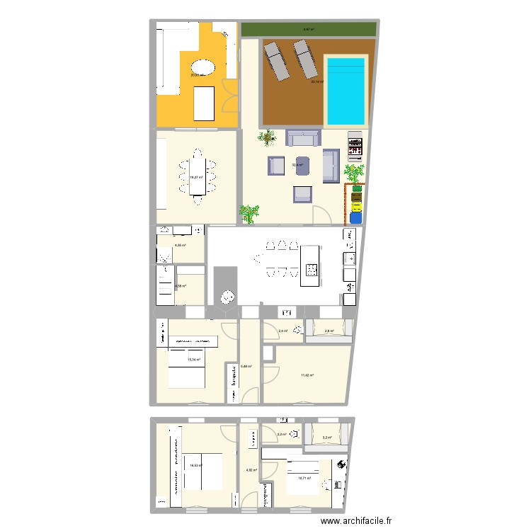maison V13 b. Plan de 17 pièces et 184 m2