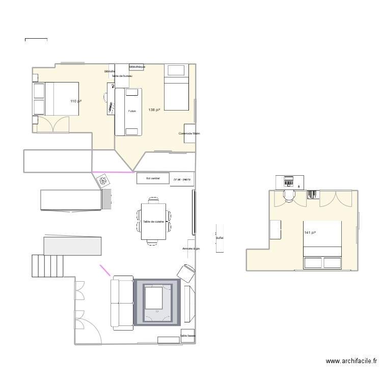 1432 des Effigies. Plan de 3 pièces et 36 m2