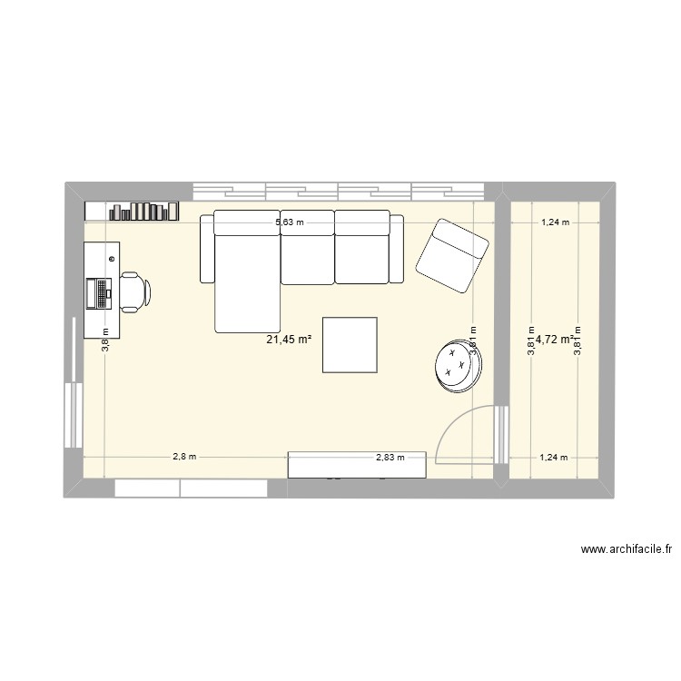 extension le teich. Plan de 2 pièces et 26 m2