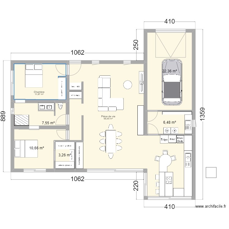 maison plein pied basique 2. Plan de 7 pièces et 129 m2