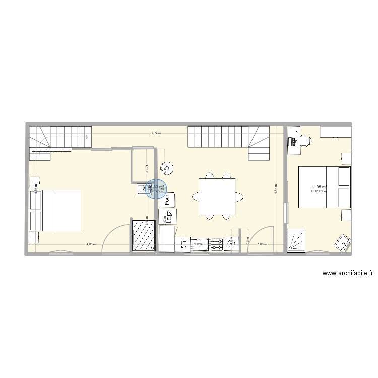 Lescouet grande maison. Plan de 2 pièces et 59 m2