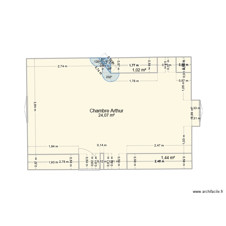 Chambre Arthur. Plan de 4 pièces et 27 m2