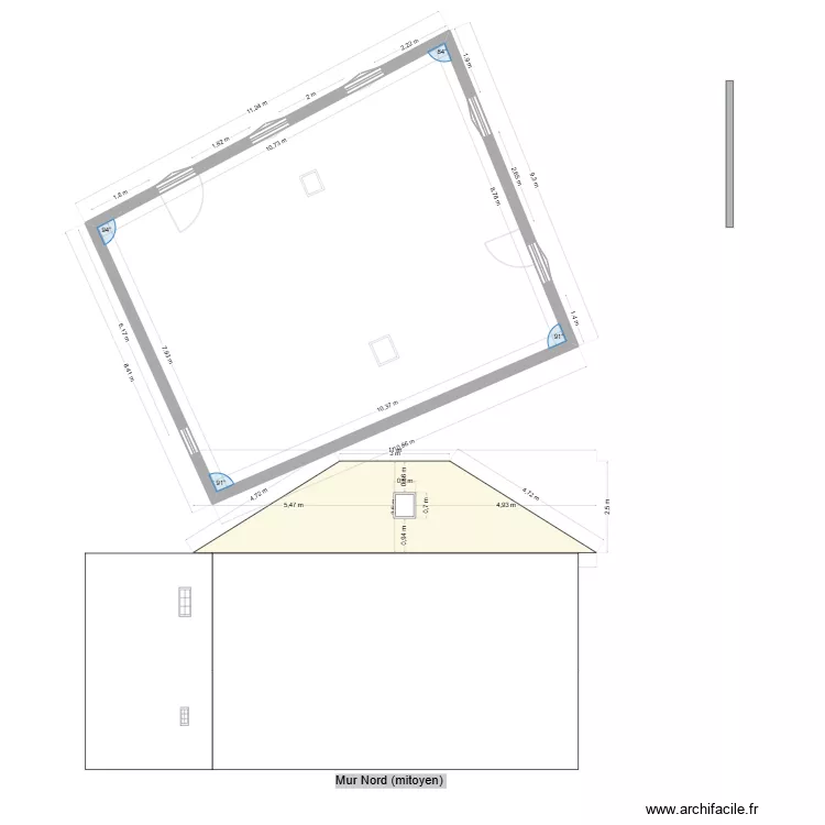 plan coupe c&ocirc;t&eacute; Nord. Plan de 2  et 176 m²