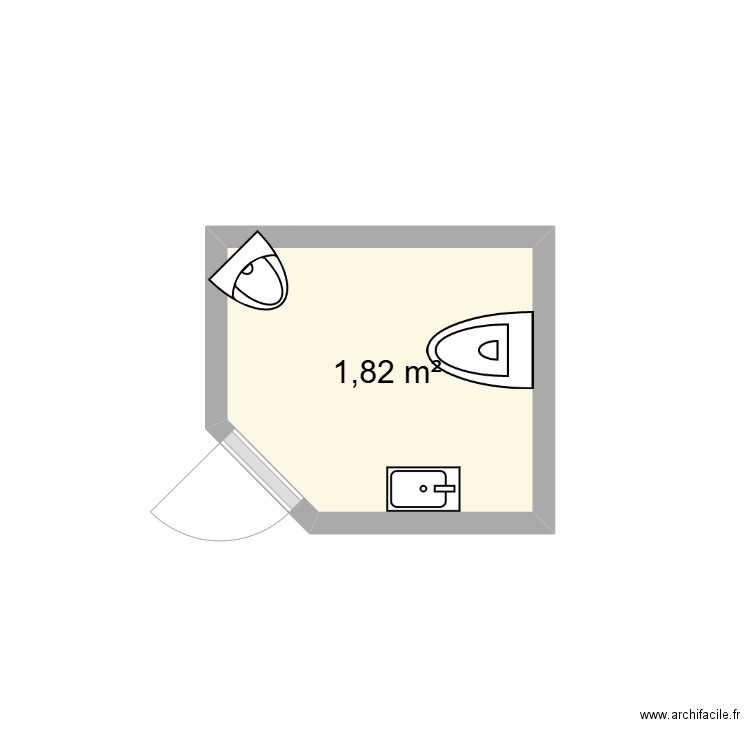 WC RDC. Plan de 1 pièce et 2 m2