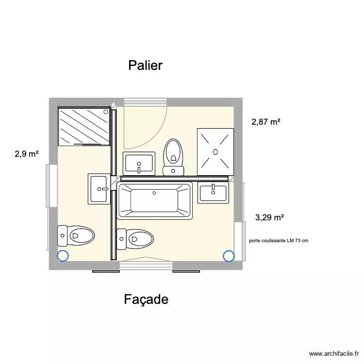 Lacares - SDB V1. Plan de 3  et 9 m²