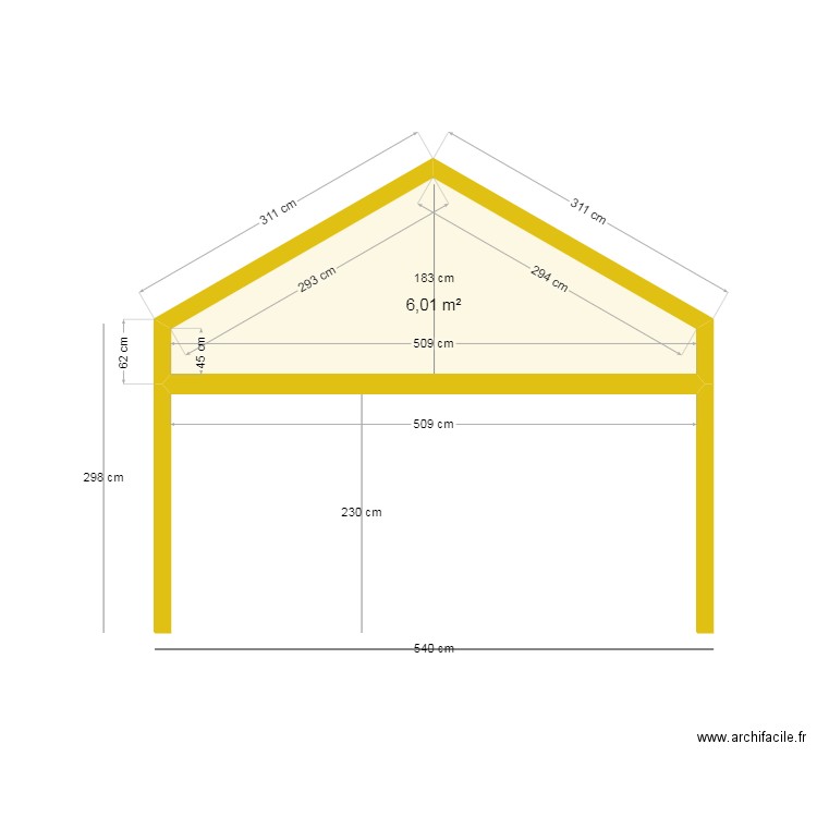 ossature bois centrale. Plan de 1 pièce et 6 m2