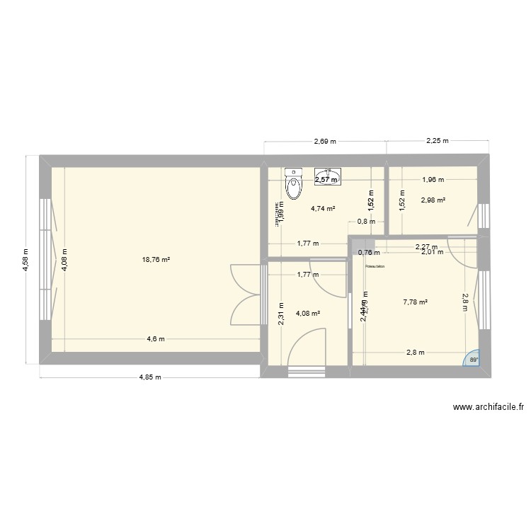 future éventuelle salle de bain 2. Plan de 5 pièces et 38 m2