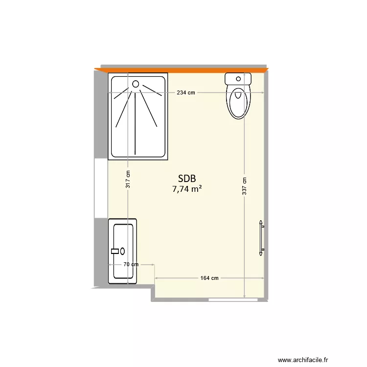 Trochet - SDB Projet. Plan de 1  et 8 m²