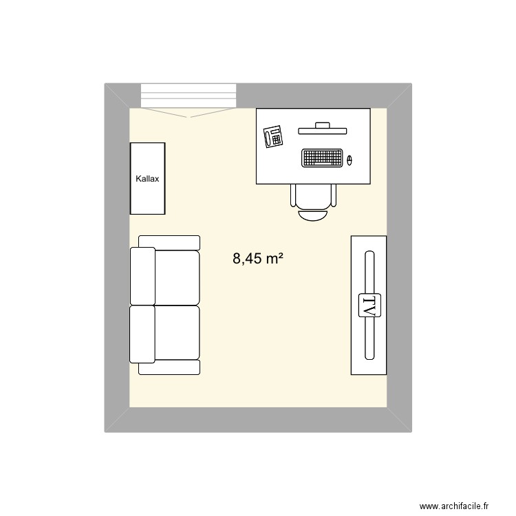 Bureau. Plan de 1 pièce et 8 m2