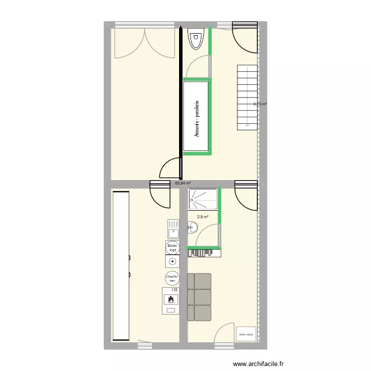 plan RDC. Plan de 3 Pièces et 69 m²