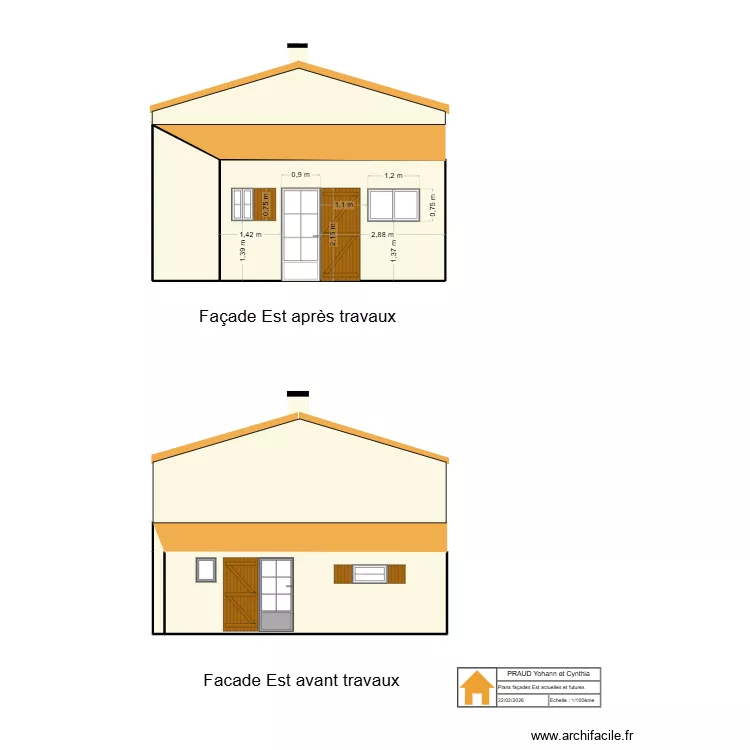 Plan facade Est. Plan de 4  et 32 m²