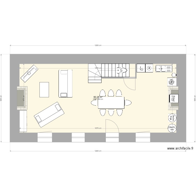 Gite N°1 RDC. Plan de 1 pièce et 50 m2
