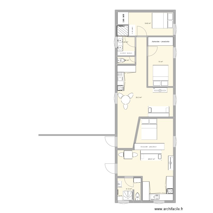 Barracao RdC Option 1. Plan de 7 pièces et 80 m2