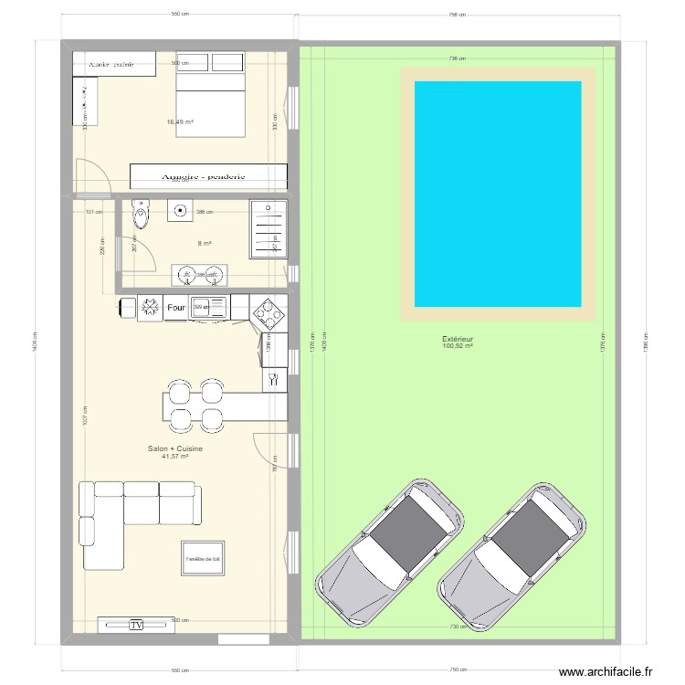 Projet Grange 1 chambre avec jardin. Plan de 0 pièce et 0 m2