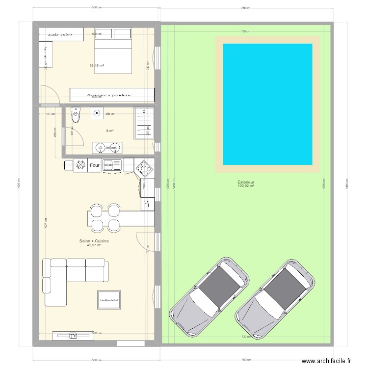 Projet Grange 1 chambre avec jardin. Plan de 4 pièces et 167 m2