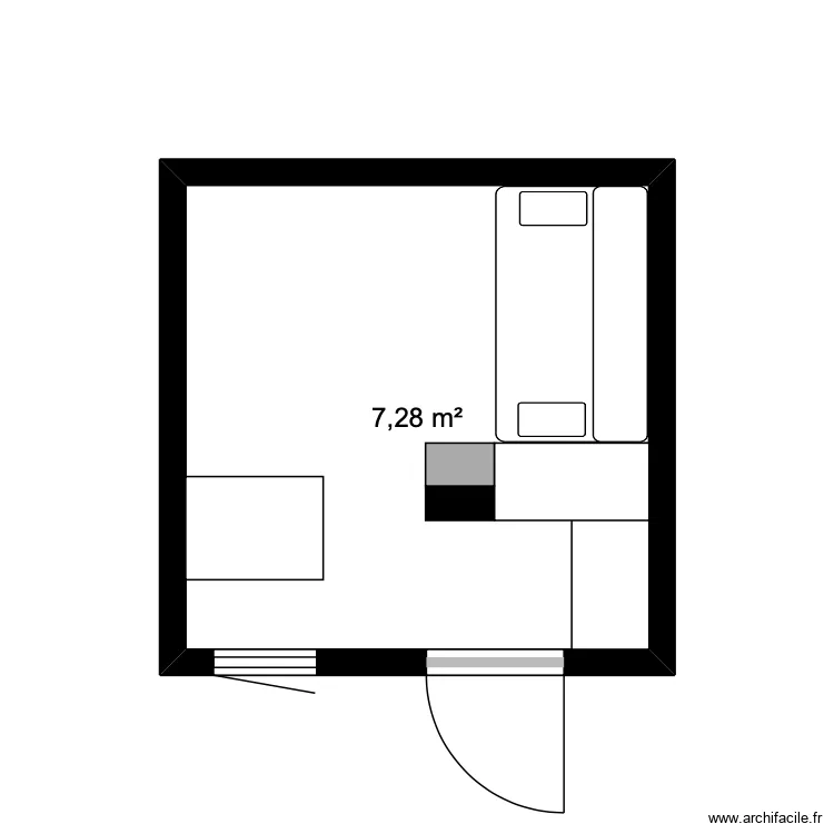 cabane 3x3. Plan de 1 pièce et 7 m²