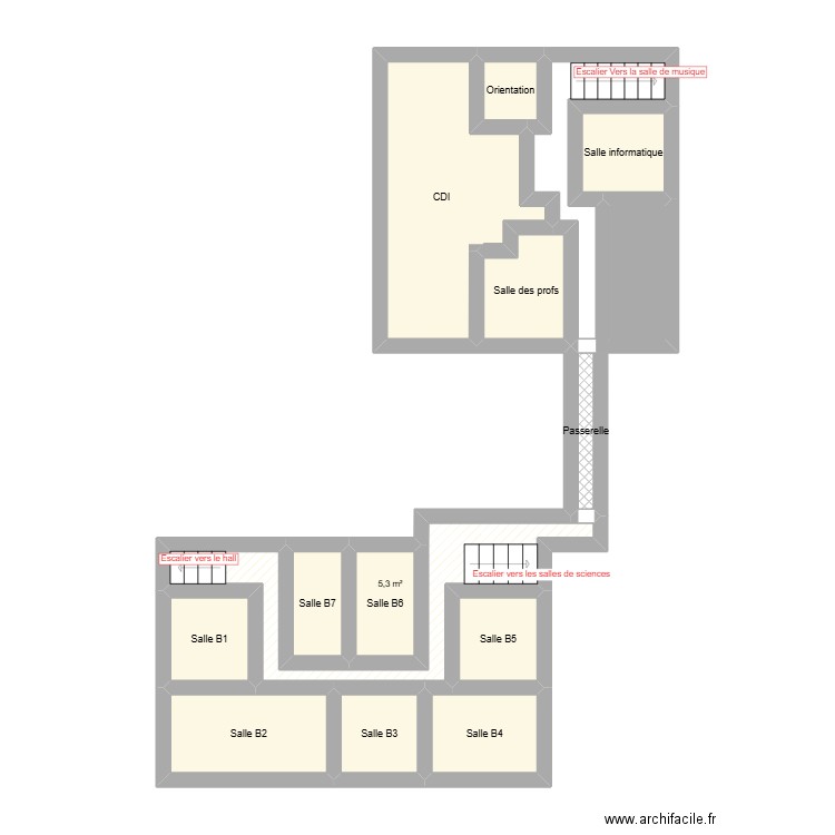 1er etage. Plan de 14 pièces et 41 m2