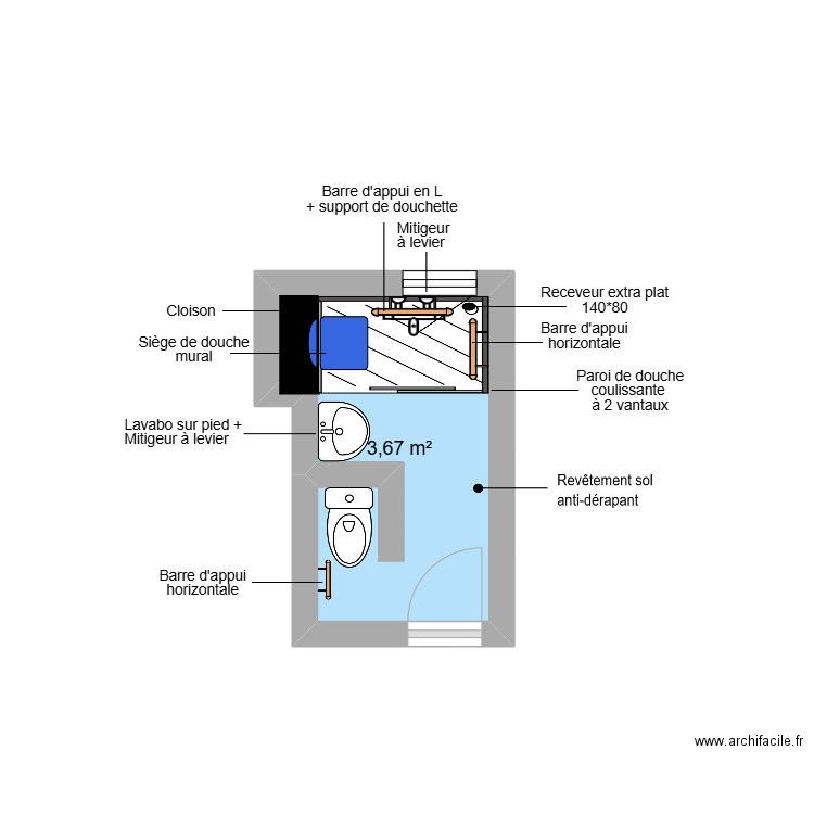 Projet KEITA. Plan de 1 pièce et 4 m2
