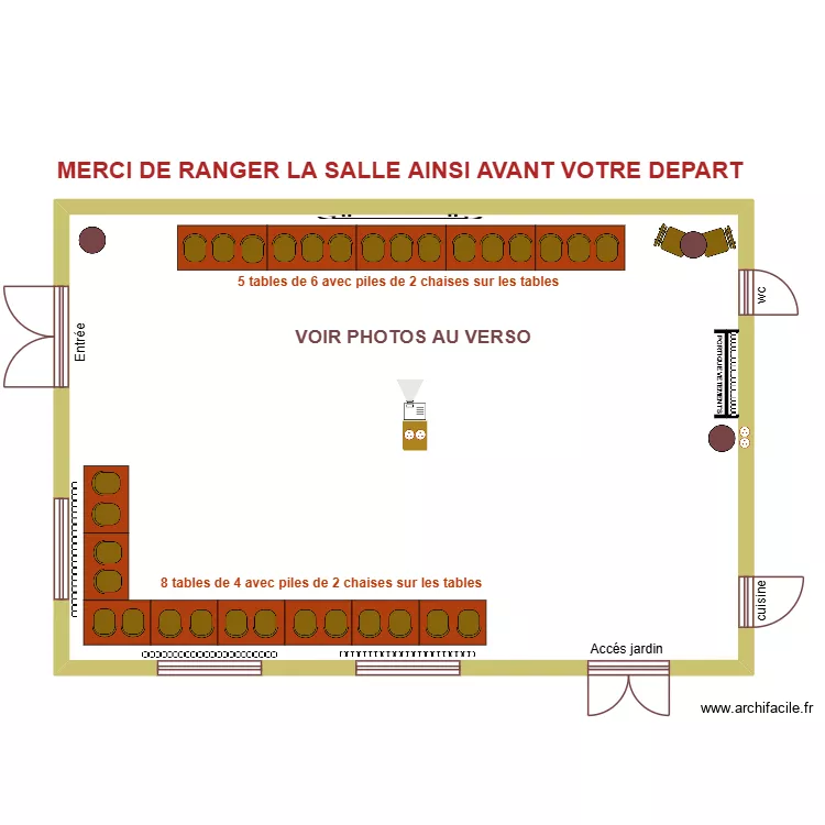 plan rangement de la salle pour clients. Plan de 1  et 96 m²