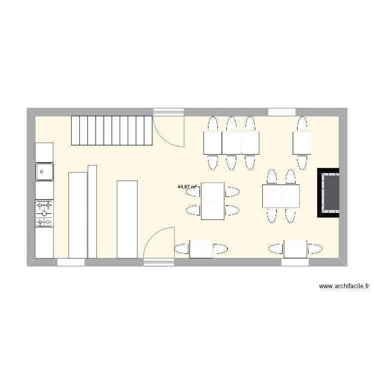 rdc lizen. Plan de 1 pièce et 45 m2