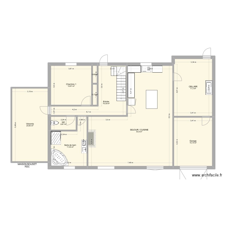 MAISON BOUDET RDC. Plan de 10 pièces et 146 m2