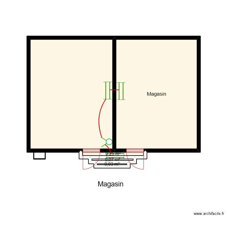 Circuit des lampes magasin LOBOGO. Plan de 5 pièces et 23 m2