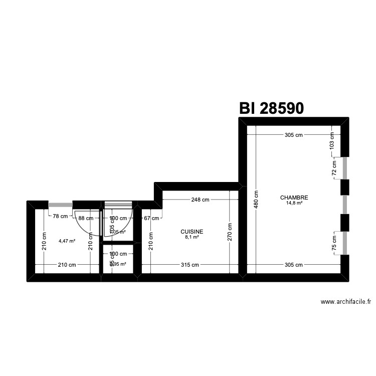 BI 28589. Plan de 5 pièces et 29 m2
