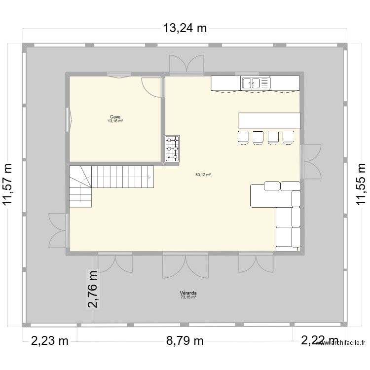 Gaël 3 chambres escalier2. Plan de 3 pièces et 212 m2