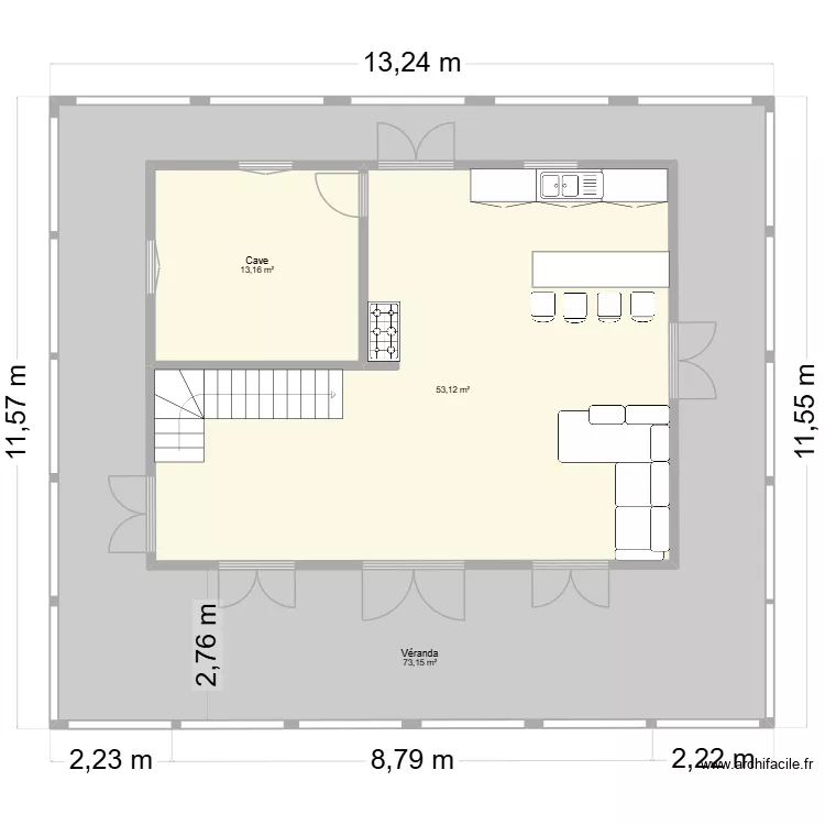 Ga&euml;l 3 chambres escalier2. Plan de 3  et 212 m²