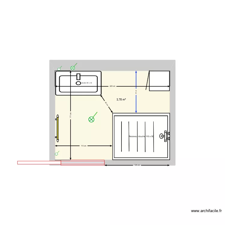 SDB Rossan_V 110x90 &agrave; droite. Plan de 
