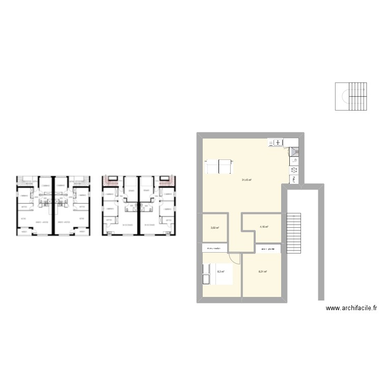 APPART 2 CHAMBRES. Plan de 5 pièces et 55 m2