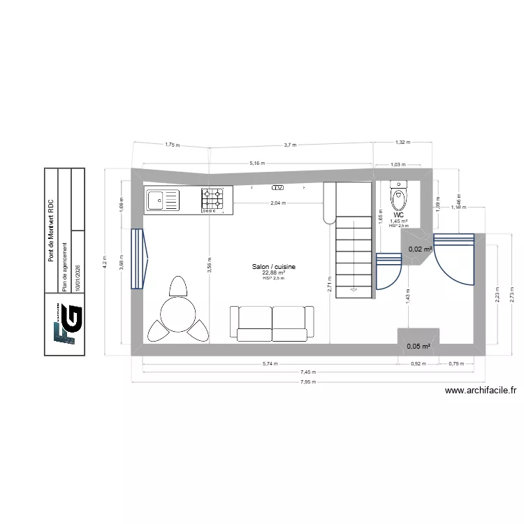 pont de Montvert projet. Plan de 4 pièces et 24 m²