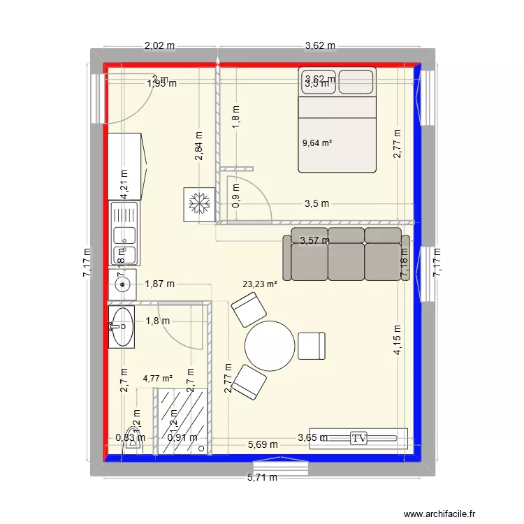 T2 Bancel. Plan de 4 Pièces et 38 m² T2 Bancel. Plan de 4 Pièces et 38 m²