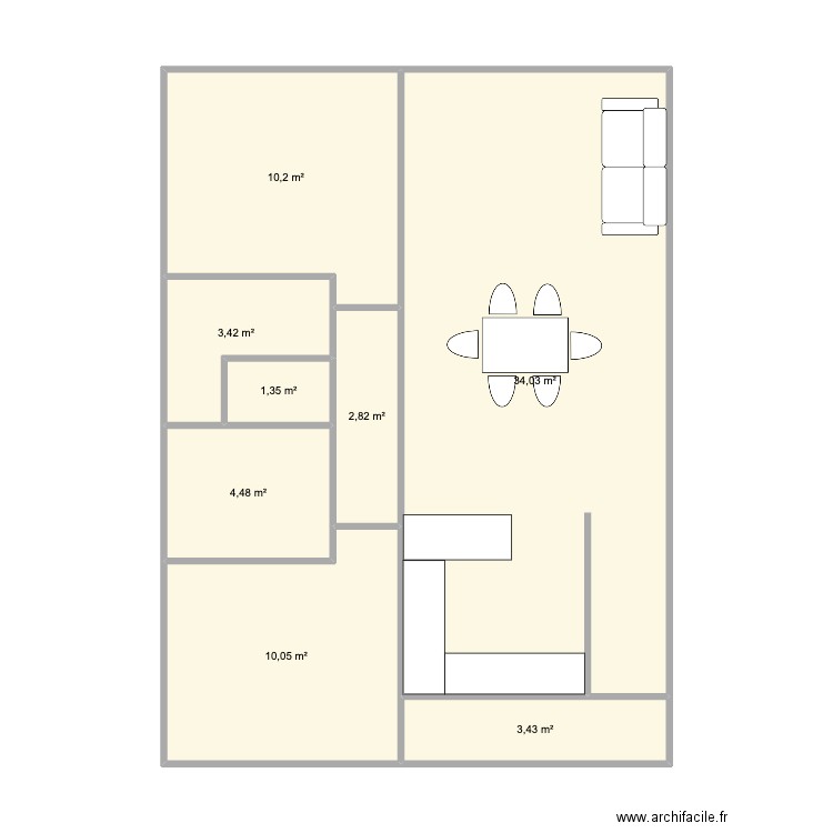 Plan vide galinou. Plan de 8 pièces et 70 m2