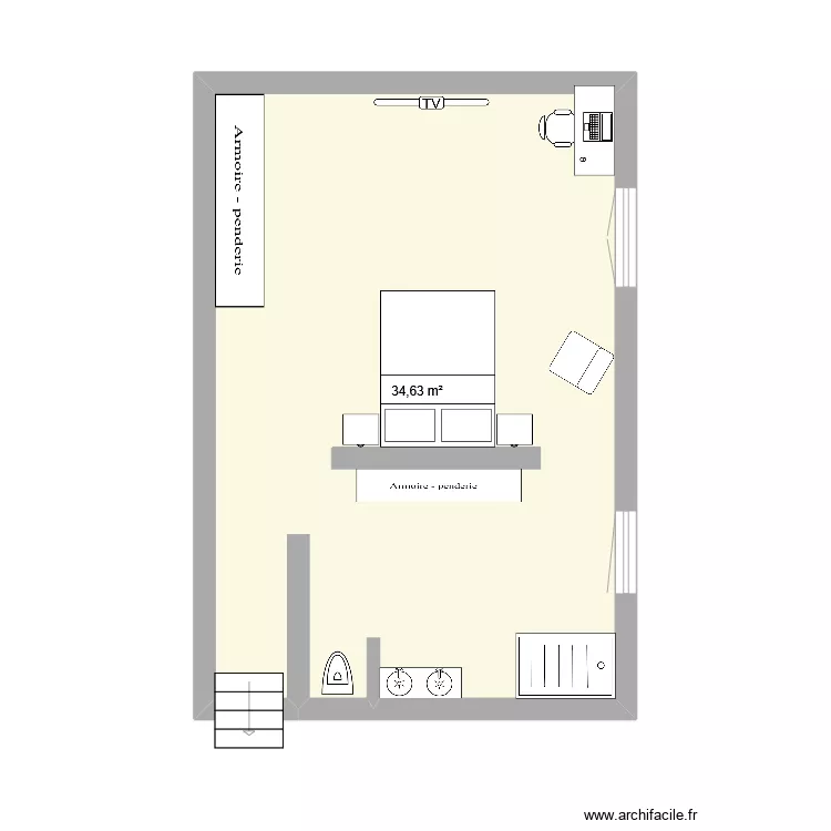 2 pi&egrave;ces 1 am&eacute;nagement. Plan de 