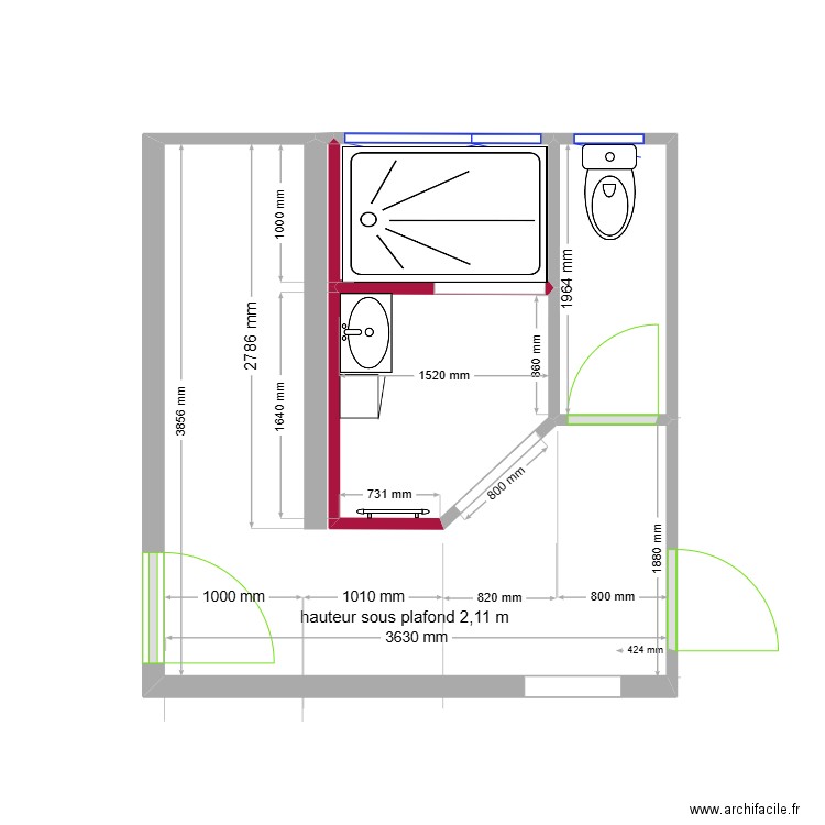 SALLE D'EAU. Plan de 4 pièces et 13 m2