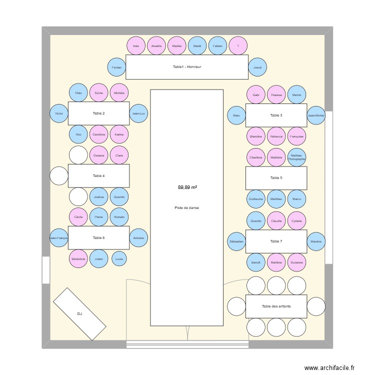 Mariage 2026 V3. Plan de 1 pièce et 90 m2